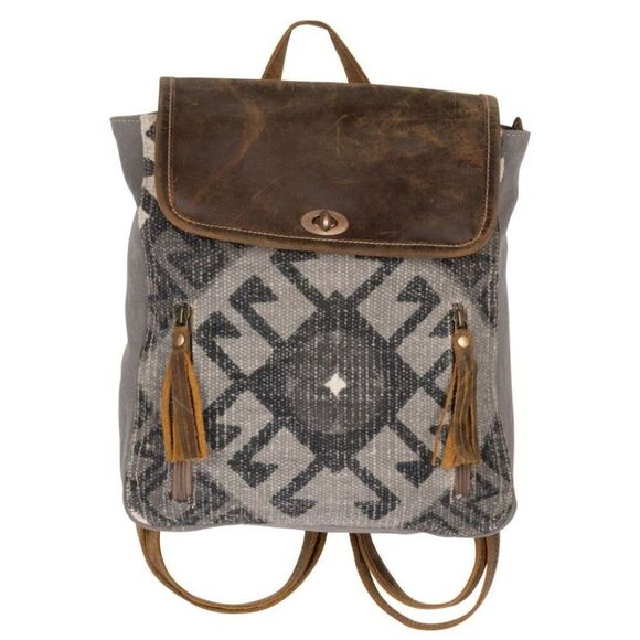Myra Bag Handmade Felicity Backpack Upcycled Canvas & Cowhide Leather - Picture 3 of 7